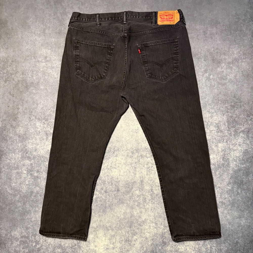 Levis 501 Original Fit Jeans Mens 42x30 Black Button Fly Straight Leg Denim